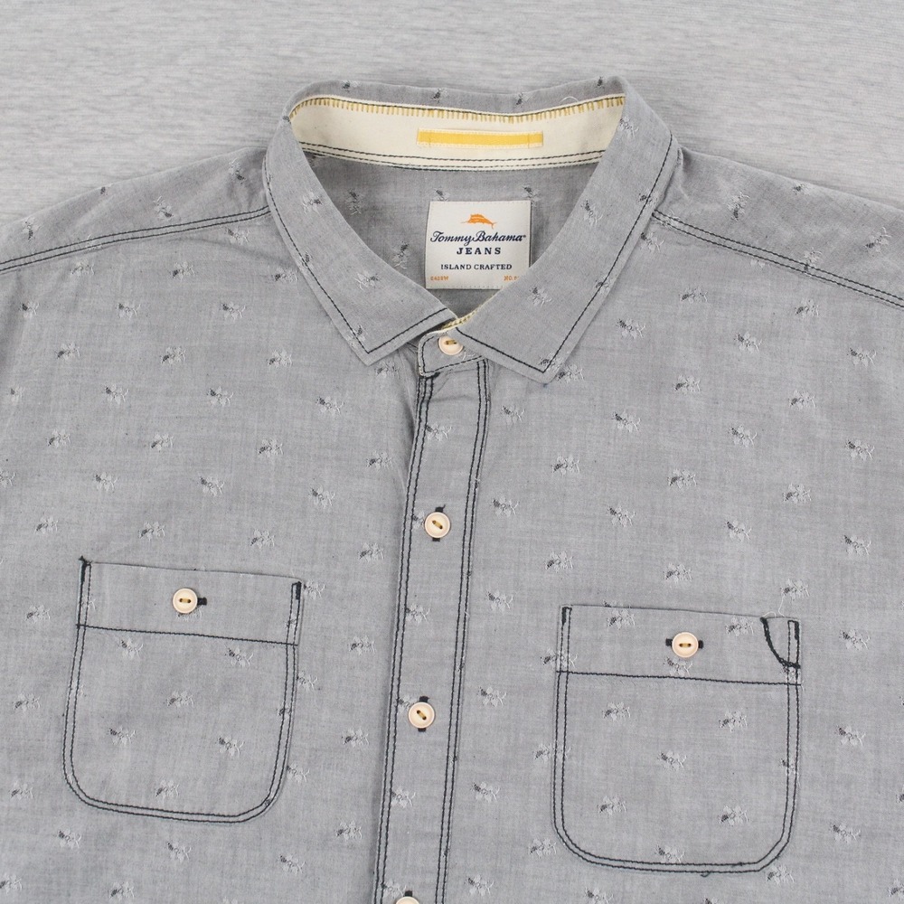 Tommy Bahama Island Crafted Shirt Mens XL Gray Short Sleeve Button Up Cotton